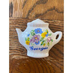 Vintage Georgia Souvenir Teapot Fridge Magnet With Floral Design